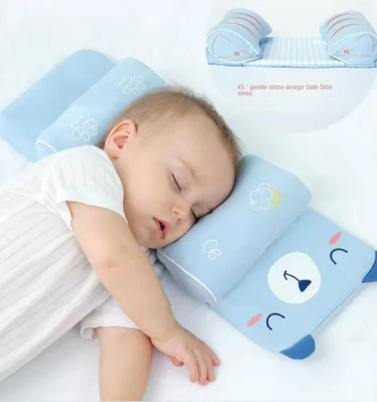 Printustaad Cute Baby Head Shaping Pillow with Cartoon Print | Soft Foam Support Pillow for Newborns & Infants | Prevents Flat Head | Adjustable Slope Design (Blue)
